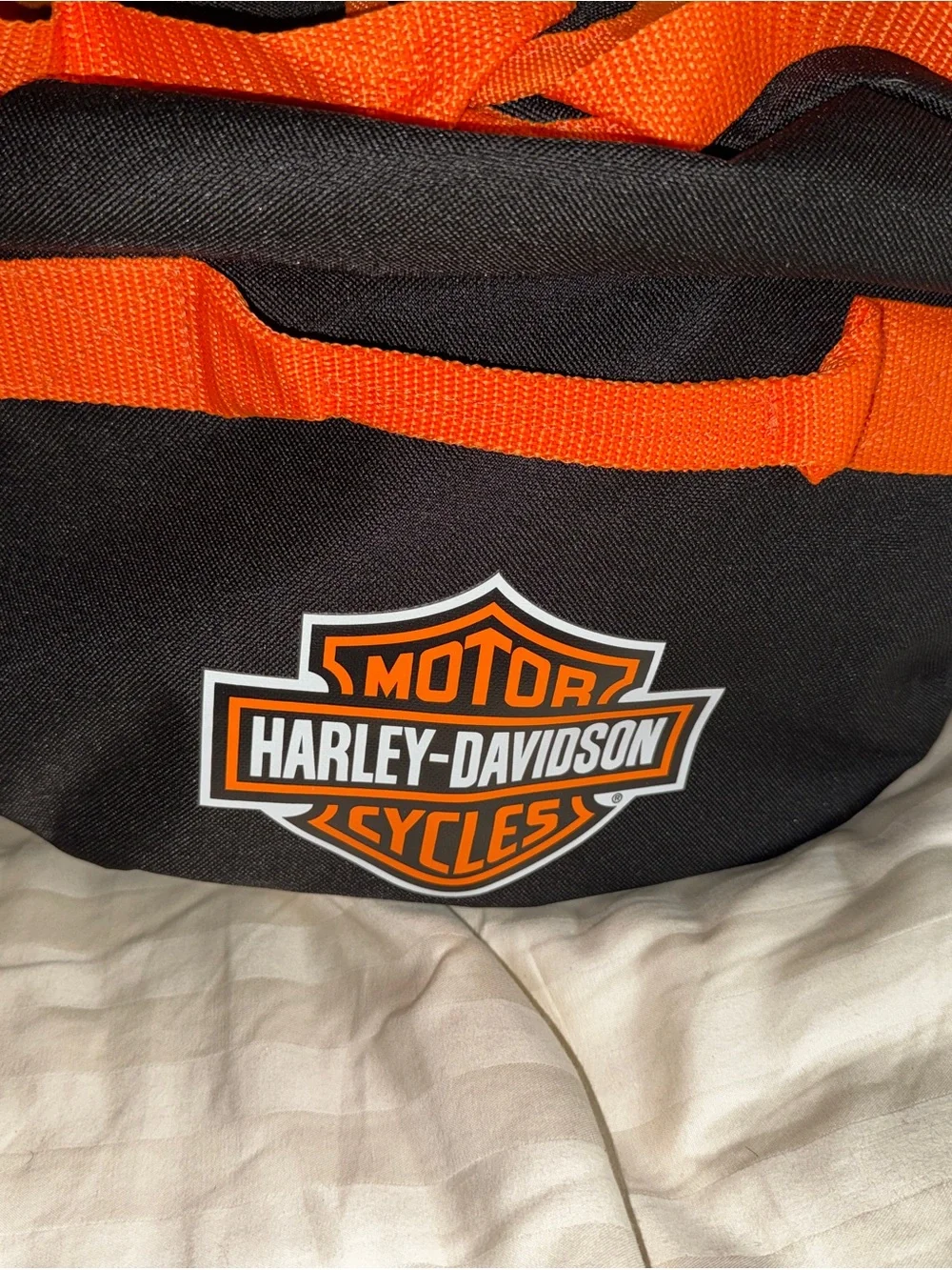 Harley-Davidson Black and Orange Duffel Bag